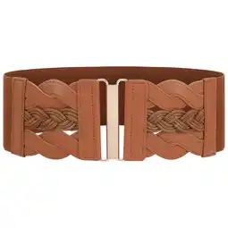 Walmart SUOSDEY Brown Women's Belts Elastic Wide Belt Woven Cinch Belt for Dresses offer