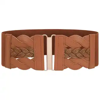 Walmart SUOSDEY Brown Women's Belts Elastic Wide Belt Woven Cinch Belt for Dresses offer