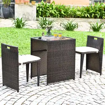 Walmart Gymax 3 PCS Cushioned Wicker Patio Furniture Set Seat Sofa Outdoor No Assembly Brown offer