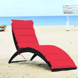 Walmart Costway Folding Patio Rattan Lounge Chair Chaise Cushioned Portable Garden Lawn Red offer