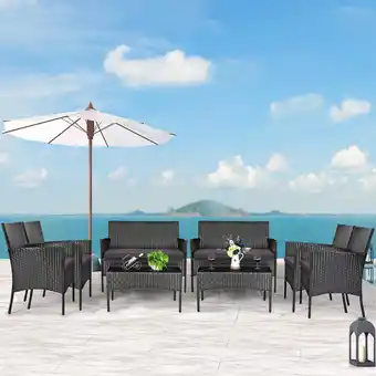 Walmart Costway 8PCS Patio Rattan Furniture Set Cushioned Sofa Coffee Table Backyard Grey offer