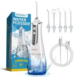 Walmart GENKENT Water Flosser for Teeth, Cordless Dental Flosser 3 Modes 5 Tips Rechargeable, White offer