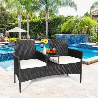 Walmart Gymax Cushioned Patio Rattan Seat Loveseat Sofa Table Chairs offer