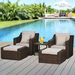 Walmart Outsunny 5 Piece Patio Furniture Set, Chairs, Ottoman, Coffee Table, Beige offer