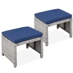 Walmart Best Choice Products Set of 2 Multipurpose Patio Wicker Ottomans w/ Removable Cushions - Gray/Navy offer