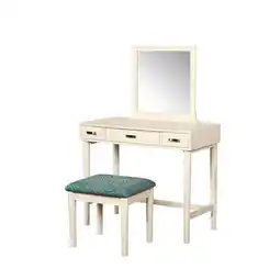 Walmart Linon Garbo Mirrored Vanity 3 Drawers Green Upholstered Stool in Cream Wood offer