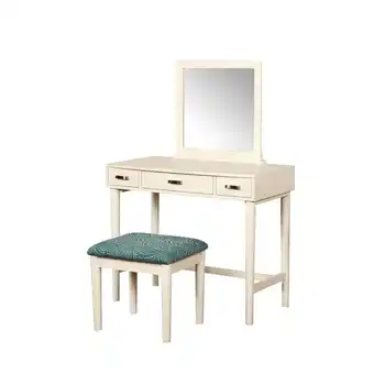 Walmart Linon Garbo Mirrored Vanity 3 Drawers Green Upholstered Stool in Cream Wood offer