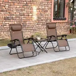 Walmart Outsunny Zero Gravity Chair Set with Folding Table & Cup Holder Trays Brown offer