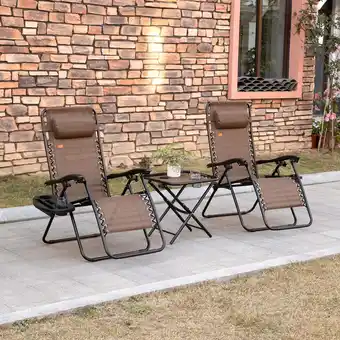 Walmart Outsunny Zero Gravity Chair Set with Folding Table & Cup Holder Trays Brown offer