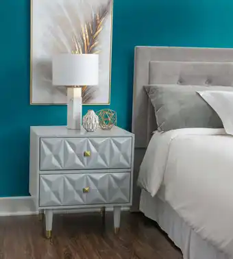 Walmart Linon Ginzel 2-Drawer Nightstand, Gray and Gold Finish offer