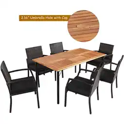 Walmart Costway 7PCS Patio Rattan Dining Chair Table Set with Cushion Umbrella Hole Black offer