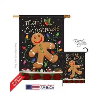 Walmart Breeze Decor 14085 Christmas Gingerbread 2-Sided Vertical Impression House Flag - 28 x 40 in offer