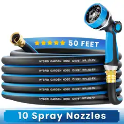 Walmart OHHANI Garden Hose, 50 FT x 5/8” Water Hose for Outdoor with 10 Function Sprayer Nozzle offer