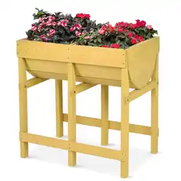 Walmart Costway Raised Wooden V Planter Elevated Vegetable Flower Bed Free Standing Planting with liner offer