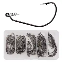 Walmart Opolski 50Pcs High Carbon Steel Worm Soft Bait Jig Hooks with Twist Spring Lock Pins offer