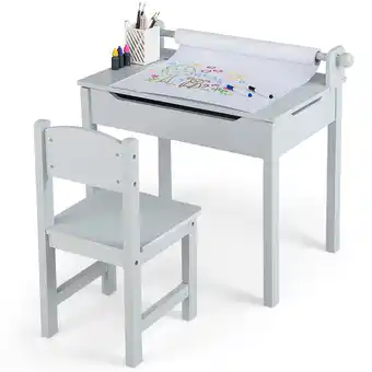 Walmart Costway Toddler Craft Table & Chair Set Kids Art Crafts Table withPaper Roll Holder Grey offer