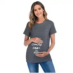 Walmart TUWABEII Women's Short Sleeve Maternity Shirt Women Letter Print Tops Pregnancy Blouse offer