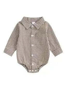 Walmart Taoocy Toddler Baby Boys Button-down Plaid Shirt Romper Lapel Neck Fall One-Piece Jumpsuits offer