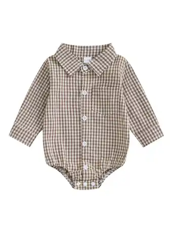 Walmart Taoocy Toddler Baby Boys Button-down Plaid Shirt Romper Lapel Neck Fall One-Piece Jumpsuits offer