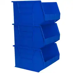 Walmart Akro-Mils Stackable Storage Bins, AkroBins 30270 Stacking Organizer, 18x16x11, Blue, 3-Pack offer