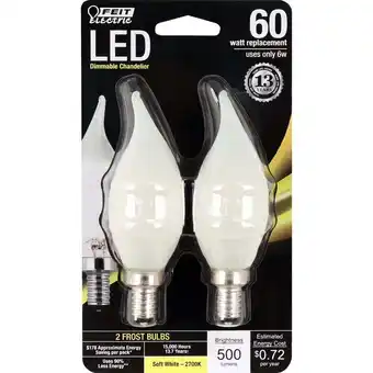 Walmart Feit Electric BPCFF60927CAF2R CA10 Dimmable LED Chandelier Bulbs, 5.5 Watts offer