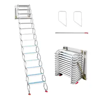 Walmart INTBUYING Wall-Mounted Attic Folding Ladders 14Steps White Al-mg Alloy offer