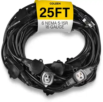 Walmart COLSEN 25ft Heavy Duty Extension Cord - 16 Gauge, 15 Amp, 3 Prong, Black, Outdoor/Indoor use offer