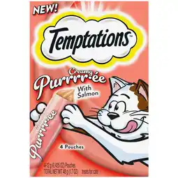 Walmart TEMPTATIONS Creamy Purrrr-e with Salmon Cat Treats, (4) 1.7 oz. Pouches offer