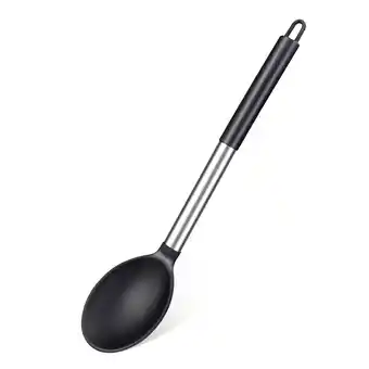 Walmart DISEN Silicone Cooking Spoon, Non-Stick Solid Non Slot Big Spoon for Basting Serving, Black offer