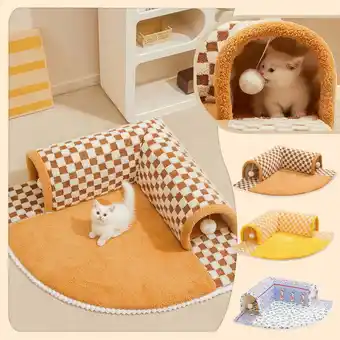 Walmart Clerance! 2 in 1 Cat Bed Play Tunnel Portable Cat Sleeping Mat for Cats Outdoor Bunny offer