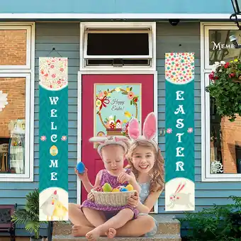 Walmart LBJTAKDP Easter Porch Sign, Happy Easter Banner Indoor Outdoor Wall Hanging Flag Banners offer