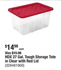 The Home Depot HDX 27 Gal. Tough Storage Tote in Clear with Red Lid offer