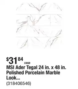 The Home Depot MSI Ader Tegal 24 in. x 48 in. Polished Porcelain Marble Look Floor and Wall Tile (16 sq. ft./Case) offer