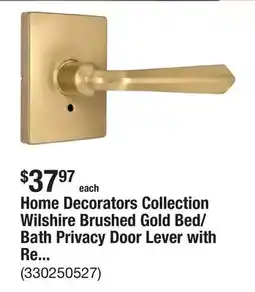 The Home Depot Home Decorators Collection Wilshire Brushed Gold Bed/Bath Privacy Door Lever with Rectangle Rose offer