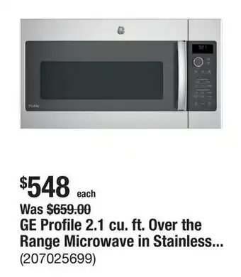 The Home Depot GE Profile 2.1 cu. ft. Over the Range Microwave in Stainless Steel with Sensor Cooking offer