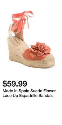 TJ Maxx Made In Spain Suede Flower Lace Up Espadrille Sandals offer