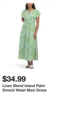 TJ Maxx Linen Blend Island Palm Smock Waist Maxi Dress offer