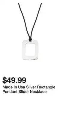 TJ Maxx Made In Usa Silver Rectangle Pendant Slider Necklace offer