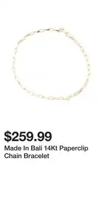 TJ Maxx Made In Bali 14Kt Paperclip Chain Bracelet offer