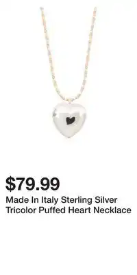 TJ Maxx Made In Italy Sterling Silver Tricolor Puffed Heart Necklace offer