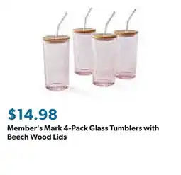 Sam's Club Member's Mark 4-Pack Glass Tumblers with Beech Wood Lids offer