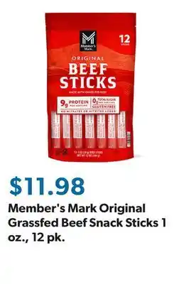 Sam's Club Member's Mark Original Grassfed Beef Snack Sticks 1 oz., 12 pk offer