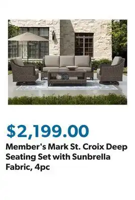 Sam's Club Member's Mark St. Croix Deep Seating Set with Sunbrella Fabric, 4pc offer