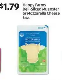 Aldi Happy Farms Deli-Sliced Muenster or Mozzarella Cheese offer