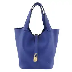 Walmart Pre-Owned Hermes HERMES Picotin Lock MM Handbag x Taurillon Maurice Blue Royale 2022... (Good) offer