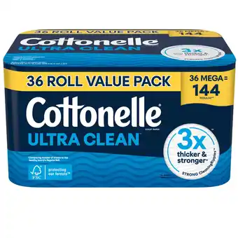 Walmart Cottonelle Ultra Clean Toilet Paper, Strong Toilet Tissue, 36 Mega Rolls offer