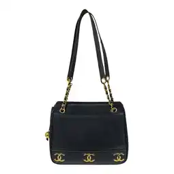 Walmart Pre-Owned Chanel Triple Coco Tote Bag Leather A03675 Black Women's CHANEL Chain (Good) offer