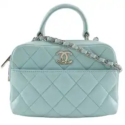 Walmart Pre-Owned CHANEL Trendy COCO Mark Handbag Matelasse Shoulder Calfskin Light Blue 2way... (Good) offer