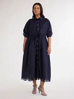 Walmart Free Assembly Women’s and Women's Plus Cotton Eyelet Maxi Shirtdress, Sizes XS-4X offer