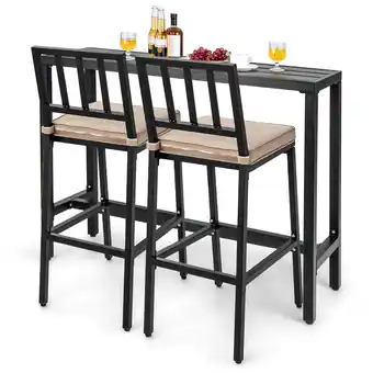 Walmart Costway 3PCS Outdoor Metal Bar Table & Chairs Set Patio Dining Table Set with Cushion offer